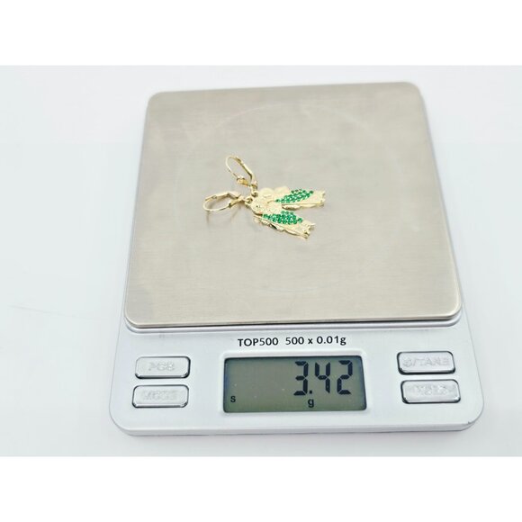 Unique 14K Solid Yellow Gold Religious Saint Jude Lever Back Dangle CZ Earrings